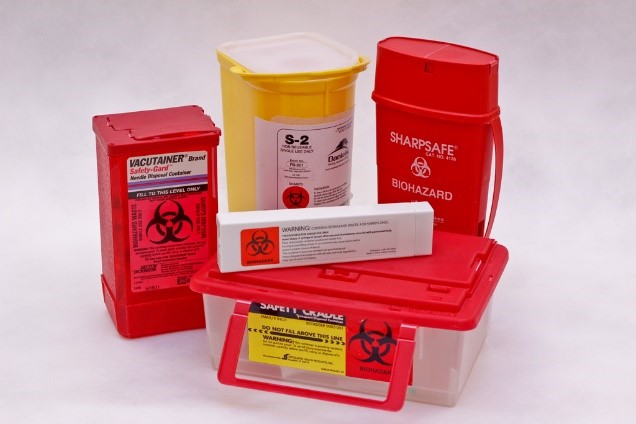 Biohazard sharps receptacle