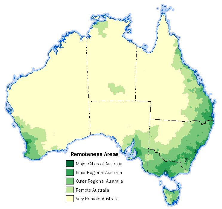 Map of 2016 Remoteness Areas for Australia